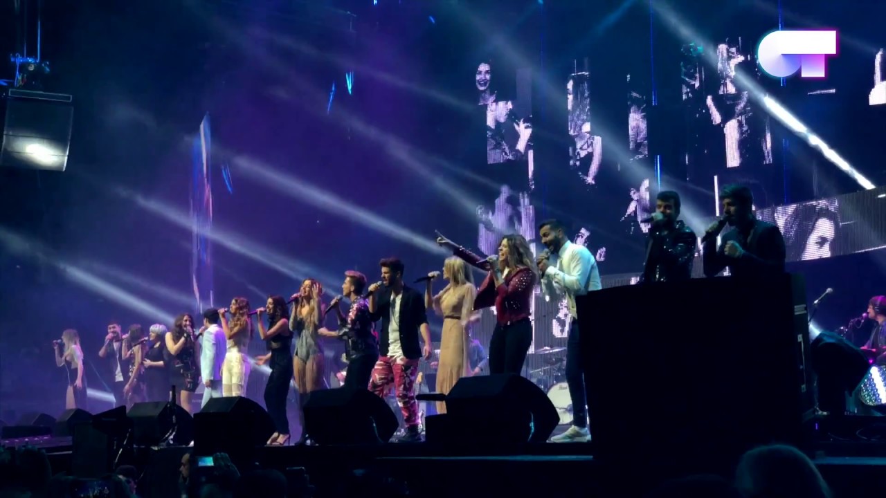 Los 16 concursantes durante un concierto de la Gira de OT17. Fuente: Operación Triunfo