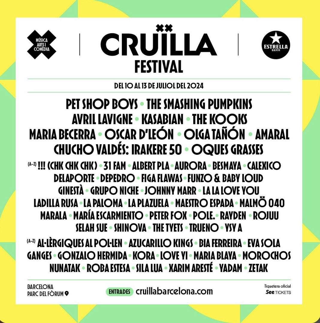 Cartel de los artistas que actuarán en el Cruïlla 2024 / Fuente: @cruillafestival (Instagram)